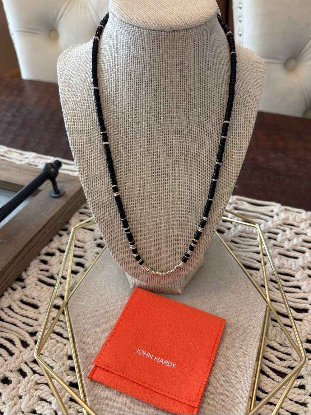 John Hardy Heishi Black Onyx And Sterling Silver 4 mm Beaded Necklace - 22” -NWT